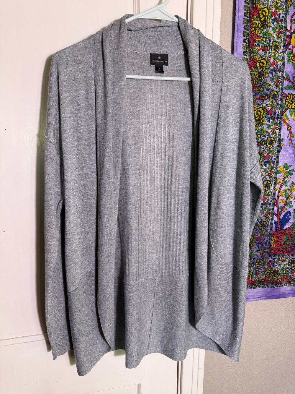 Worthington Womens Medium Gray cardigan 3/4 Sleeve Pullover Knit Top